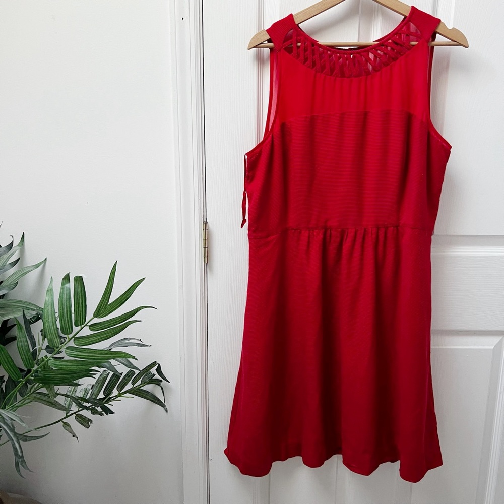 Anthropologie Maeve Sleeveless Red Lattice Neck Cotton Blend Midi Dress